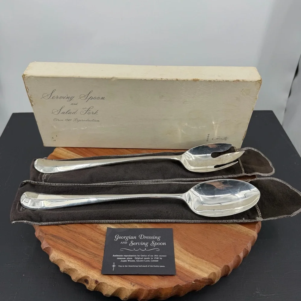 Gerity‎ G-48 Georgian silverplate serving spoon and salad fork set